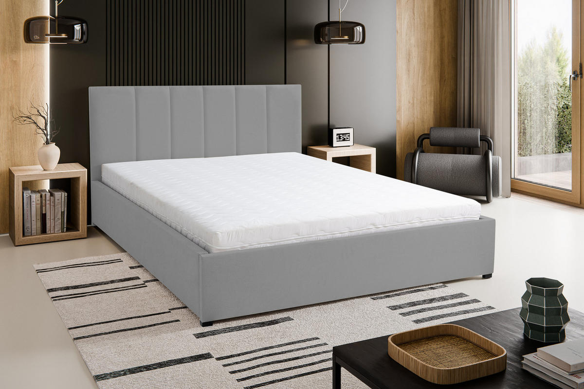 POLSTERBETT LISA mit Kopfteil, 180 x200 cm, Doppelbett mit Bettkasten und Lattenrost aus Velourstoff, Velourstoff, Frabe: Grau - Grau, Holz/Kunststoff (180/200cm) - VENASI MÖBEL