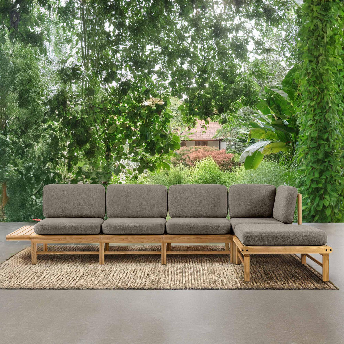LOUNGESOFA ATREDA rechts - Grau, Holz/Textil (315/80/150cm) - KONSIMO®
