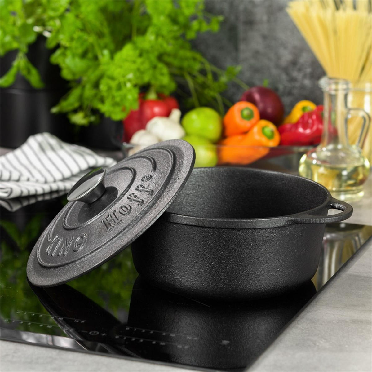 TOPF Schwarz 24/24/12 cm KH1476 - Schwarz, Metall (24cm) - Kinghoff 