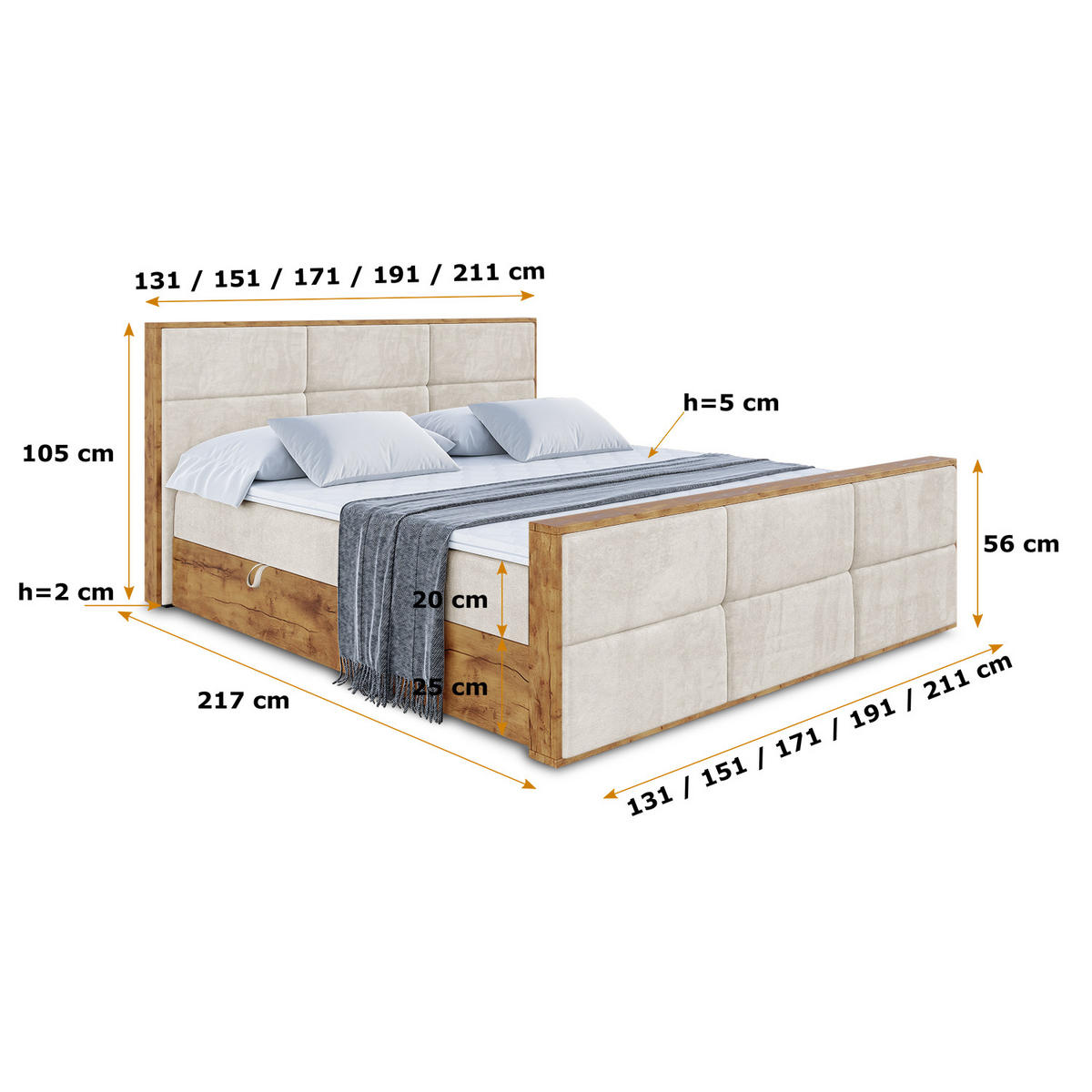 BOXBETT mit Matratze H4 und Lattenrost - LOLLI1-Z - 140x200 - Beige Casablanca - Beige, Holzwerkstoff (140/200cm) - ALTDECOR