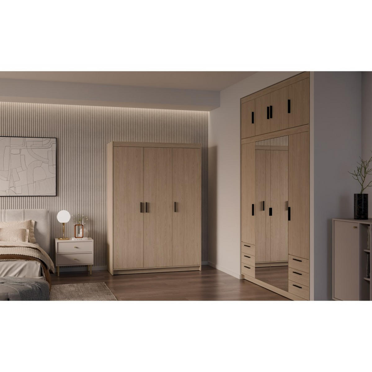 DREHTÜRENSCHRANK Elena mit 3 Türen, ohne Spiegel, Eiche Geölt - Eichefarben, Holzwerkstoff (130/190/53cm) - Beautysofa