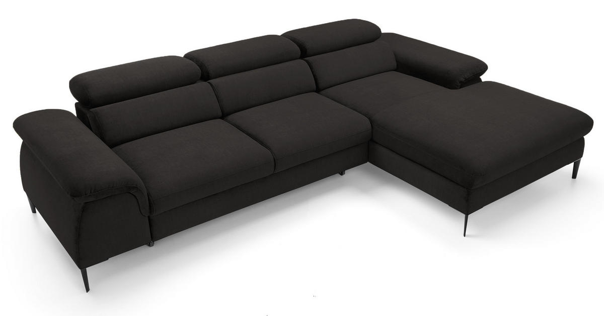 ECKSOFA L-Form 290 cm Amaro M mit Schlaffunktion, Rechts, Schwarz - Schwarz, Holz (182/288cm) - Emporius