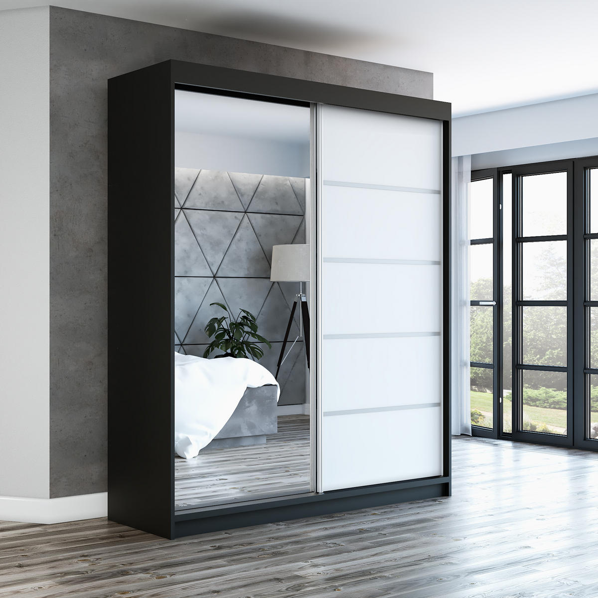 SCHWEBETÜRENSCHRANK 120 CM GAP Farbe: Schwarz / weiß - Schwarz/Weiß, Holzwerkstoff (120/215/59.5cm) - A&J MöbelLand