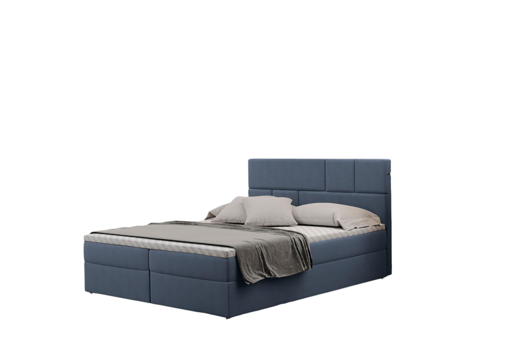 BOXBETT Mit Bettkasten Und Matratze BALI Stoff Mat Velvet Blau 160x200 cm H3-Bonell - Blau, Holz/Holzwerkstoff (160/200cm) - Kaiser Möbel