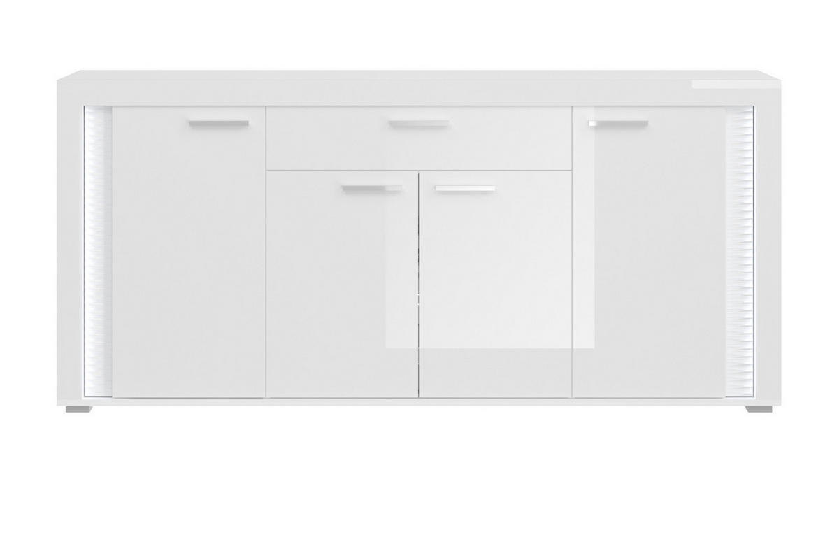 SIDEBOARD weiß Hochglanz 180 cm, mit Soft-Close-Funktion, inkl. Beleuchtung - Weiß Hochglanz/Silberfarben, Holzwerkstoff/Kunststoff (182/84/42cm) - Inn.Furn