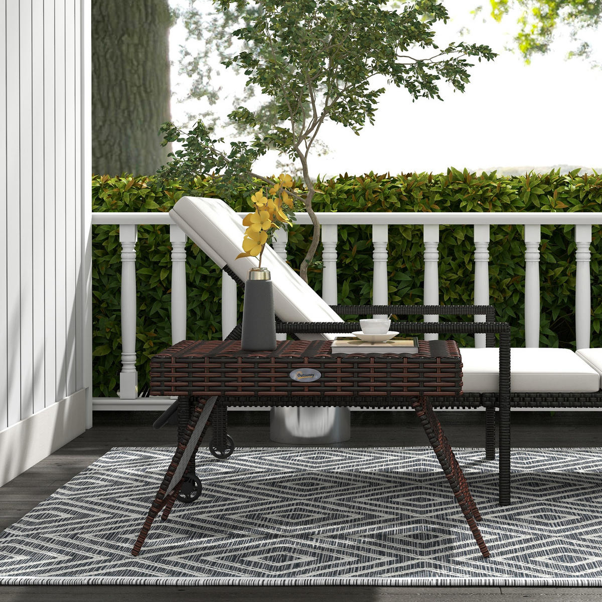 BALKONTISCH, Braun, PE Rattan, Verzinkter Stahl - Braun, Kunststoff (60/41/41cm) - Outsunny