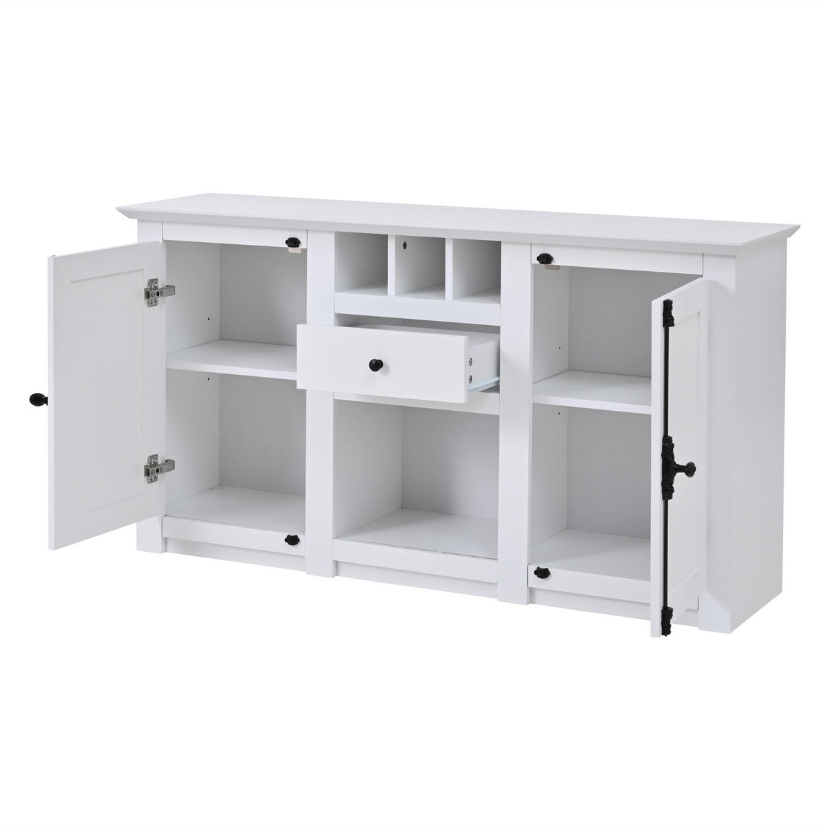 SIDEBOARD Weiß 2 Türen 1 Schublade 130x35x70cm Weinregal - Weiß, Holzwerkstoff (35/70/130cm) - FLIEKS