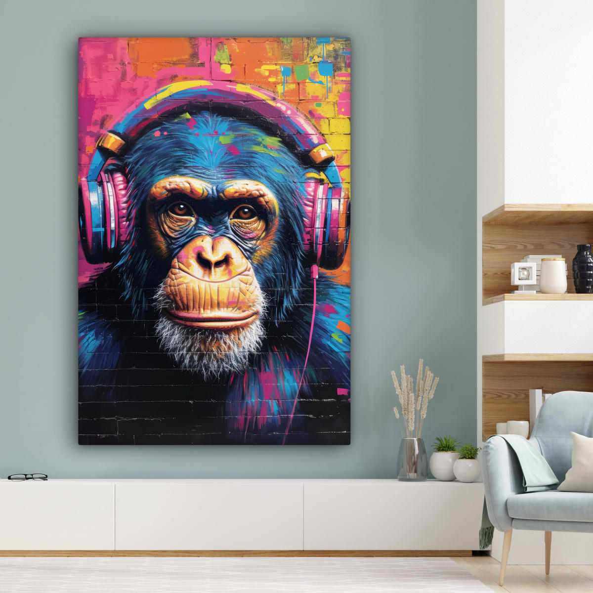 SLIKA NA PLATNU Grafiti 90x140 cm - modra, tekstil (90/140cm) - MuchoWow
