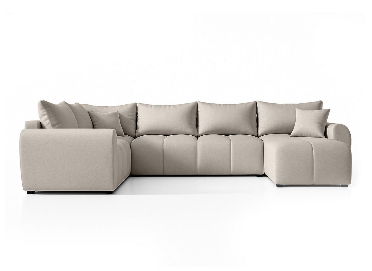 WOHNLANDSCHAFT Malatya U Form MAX Beige 311/145/82 cm mit Schlaffunktion - Beige/Schwarz, Kunststoff/Textil (303/82/208cm) - AX Living