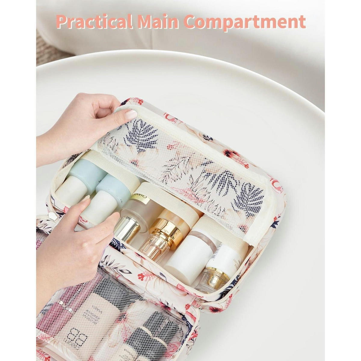 KULTURTASCHE mit Haken Beige Flamingo - Multicolor, Textil (5/1/5cm)