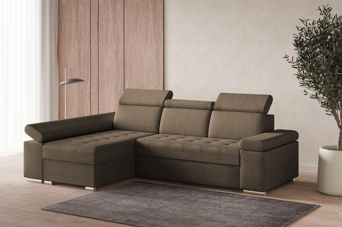 ECKSOFA mit Schlaffunktion Luka L Twist 06 - Braun - Links - Silberfarben/Braun, Holzwerkstoff (260/168cm) - Möblo