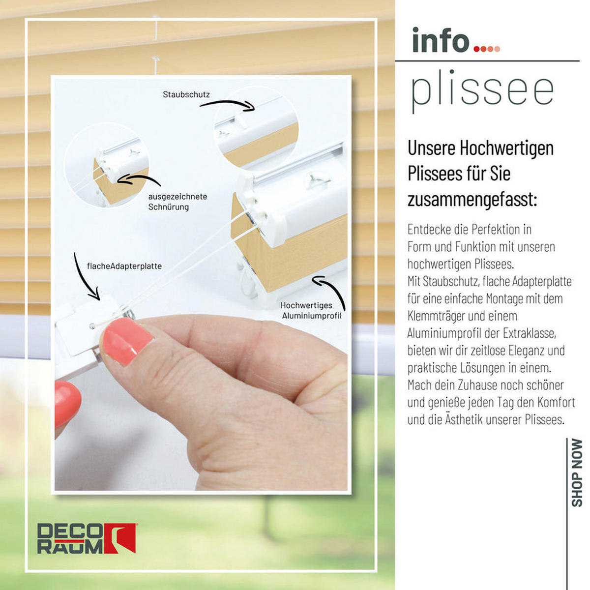PLISSEE Basic ohne Bohren - Beige, Textil (100/210cm) - Deco-Raum