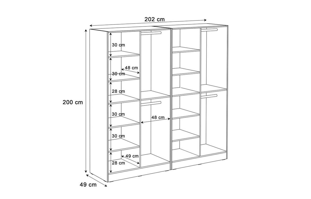 KLEIDERSCHRANK SANDBOX MODERN 200 202/49/200 cm Schwarzgrau / Schwarzgrau mit LED ohne Zusatzböden - Schwarz, Holzwerkstoff/Kunststoff (202/200/49cm) - Lookway