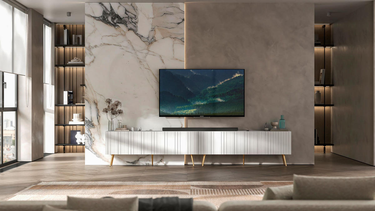 TV-LOWBOARD 2-er Set Elpis Weiß matt mit goldenen Metallbeinen 150 cm - Goldfarben/Weiß, Holzwerkstoff (300/60.5/36.5cm) - Meble Lindner