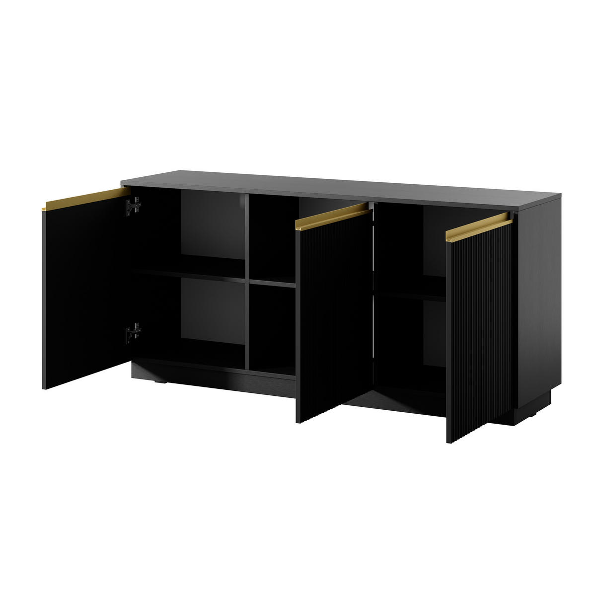 SIDEBOARD MAESTRO 154/72/39cm 3 Türen Schwarz - Schwarz, Holzwerkstoff (154/72/39cm) - MASSENO