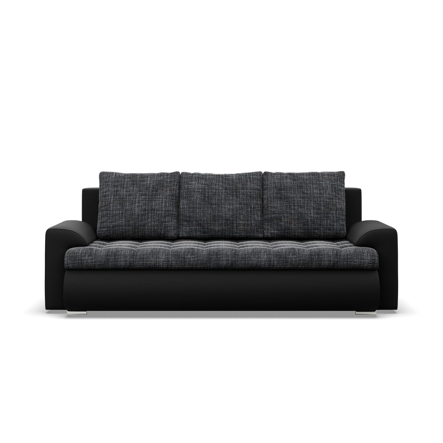 SOFA 3-SITZER MIT SCHLAFFUNKTION FORESTA, Schwarz + Schwarz - Schwarz, Textil (222/92/96cm)