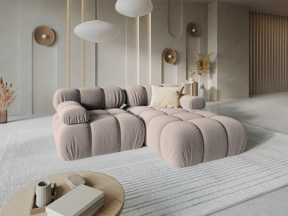 MODULARES-ECKSOFA rechts Bellis aus Samt beige 3 Sitzplätze - Beige, Textil (157/191cm) - Micadoni