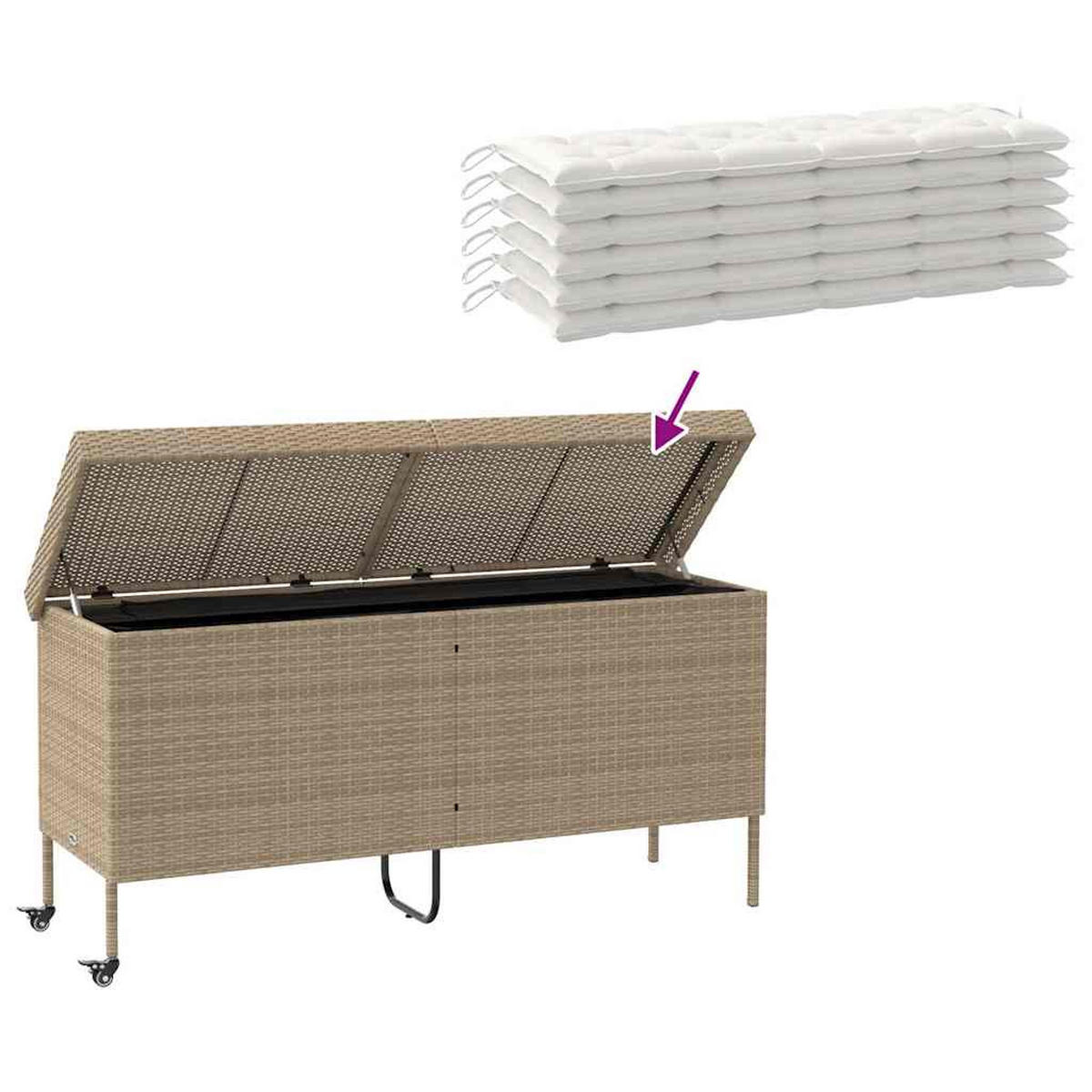 GARTENTRUHE Mit Rollen Beige 160/55/75 Cm Poly Rattan - Beige, Kunststoff (160/75/55cm) - vidaXL