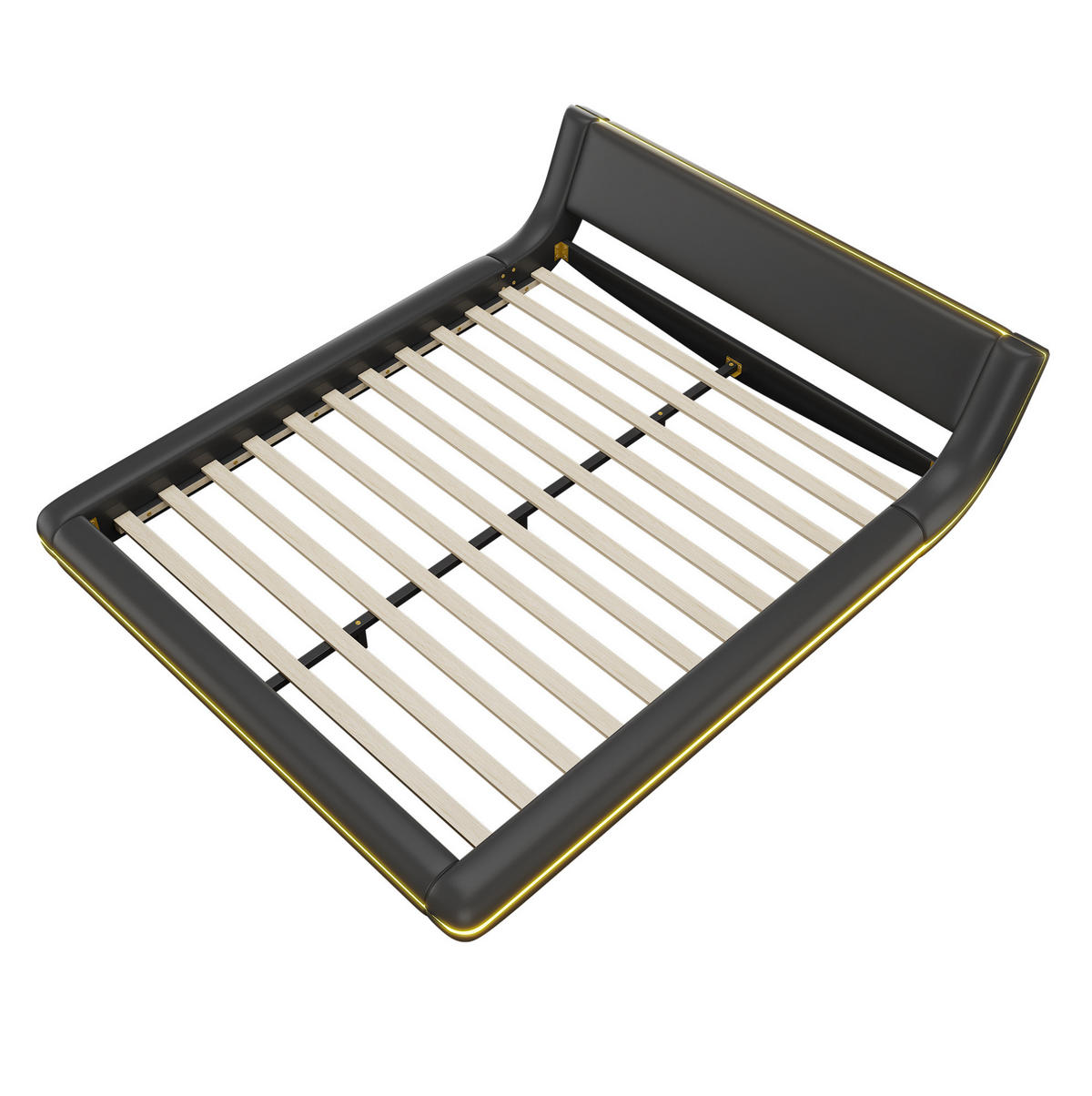 KREVET 160/200 cm s LED ambijentalnim osvjetljenjem i PU presvlakom, lako održavanje, Crna - crna, koža (160/200cm) - Redom