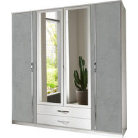KLEIDERSCHRANK Duo in Weiß mit Beton mit Aufleistungen in Chrom 179x199x58 cm (BxHxT) – Drehtürenschrank 179 cm Breite - Weiß/Grau, Holzwerkstoff (120/200/80cm)