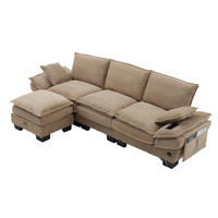 MODULÁRNÍ 3místná pohovka z manšestru 260x132x84 cm khaki s taburetem, USB-C portem a bočními kapsami - béžová, textil (132/260cm) - Modfu