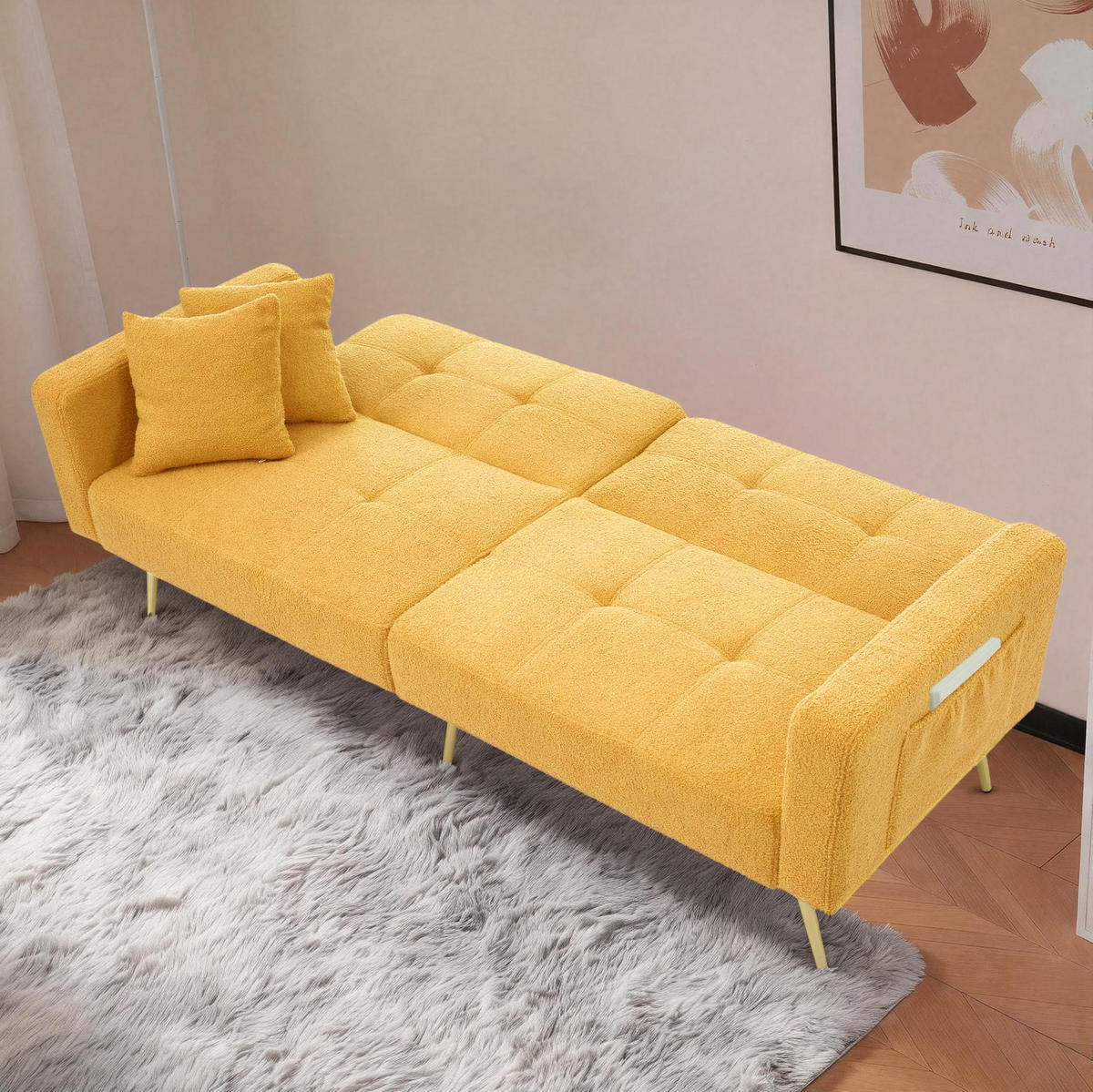 SCHLAFSOFA Lammwollstoff mit verstellbarer Rückenlehne 105–180 Grad Gelb 175/64/72 cm - Gelb, Textil (64/72/175cm) - Redom