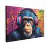 LEINWANDBILD Graffiti - Schimpanse - Straßenkunst - Kopfhörer - Affe Wanddeko 90x60 cm - Blau, Textil (90/60cm) - MuchoWow