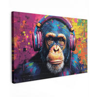 LEINWANDBILD Graffiti - Schimpanse - Straßenkunst - Kopfhörer - Affe XXL 150x100 cm - Blau, Textil (150/100cm) - MuchoWow