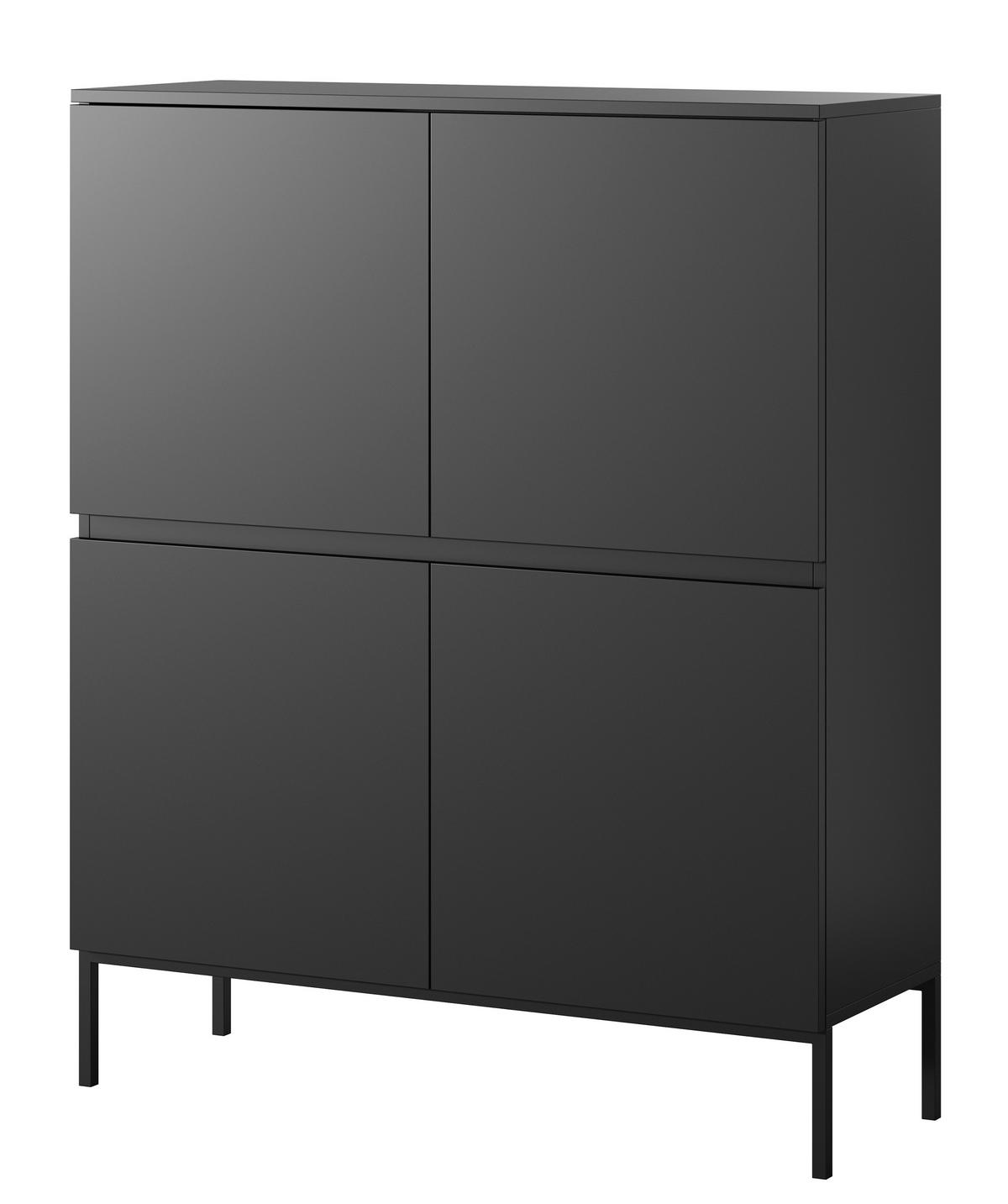 HIGHBOARD Bemmi Schwarz mit schwarzen Beinen 4-türig 100 cm - Schwarz, Holzwerkstoff/Metall (100/122/35cm) - Selsey
