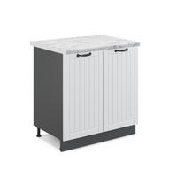 SPÜLENUNTERSCHRANK Fame-Line Weiß Landhaus 80 cm, AP Marmor - Anthrazit/Weiß, Holzwerkstoff (80/82/60cm) - Vicco