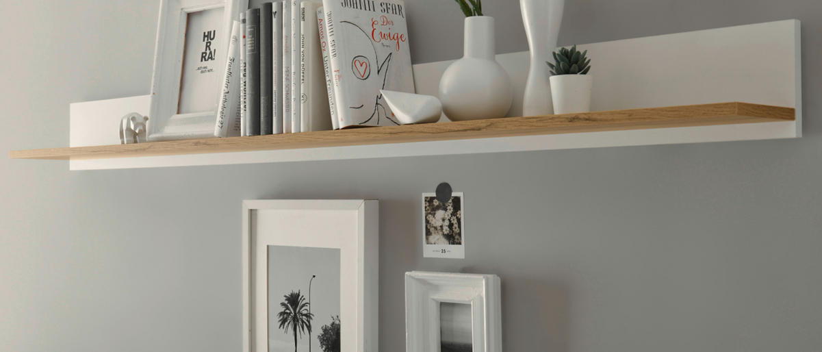 WANDBOARD weiß, Eiche Wotan 170 cm, Wandregal hängend - Eiche Wotan/Weiß, Holzwerkstoff/Metall (170/15/15cm) - Furn.Design