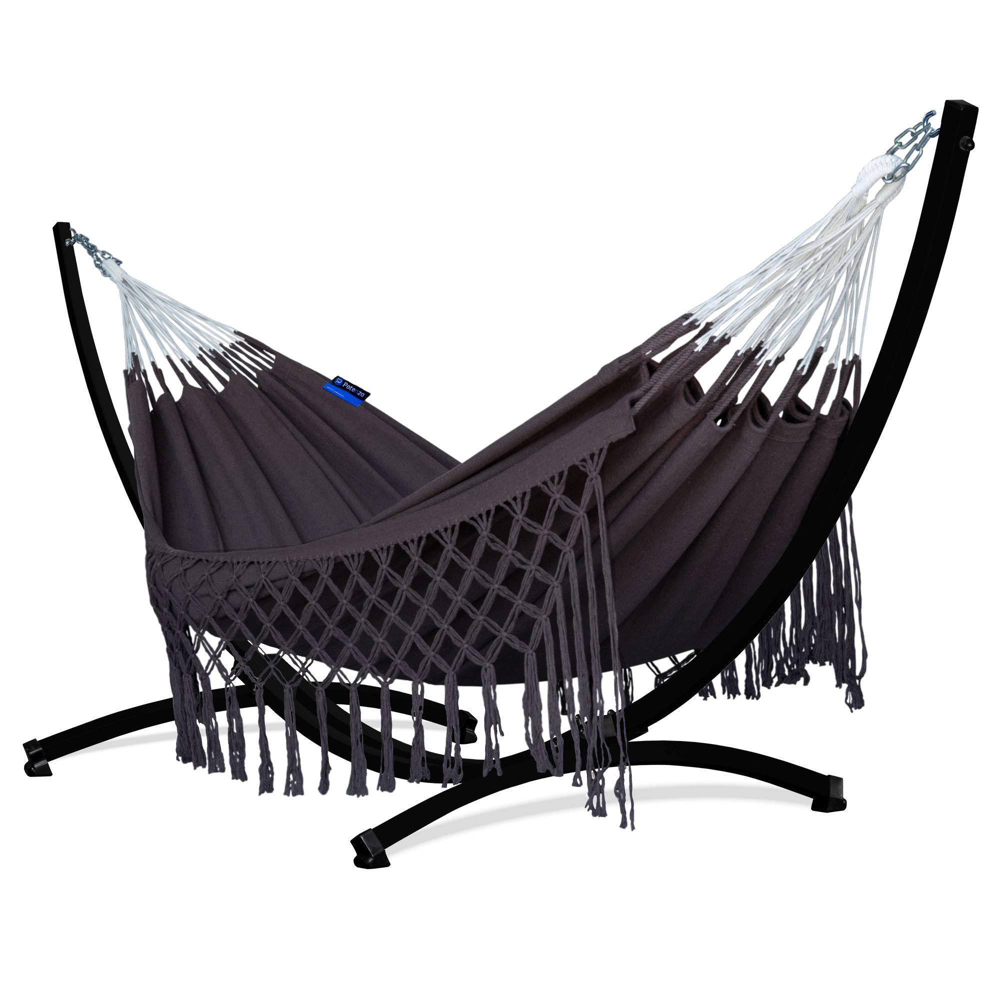 HÄNGEMATTE mit Gestell, 2 Personen, XXL, 200 kg, Metall, Medelin Boho Kaffee, einfache Montage - Braun, Metall (370/130/120cm) - Potenza