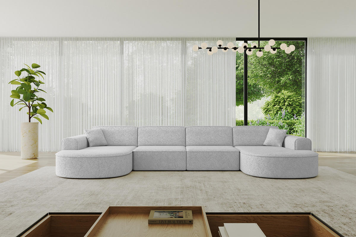WOHNLANDSCHAFT MARI-U2 - 388x171x79 cm Grau Tissu - Schwarz/Grau, Holzwerkstoff/Kunststoff (388/79/171cm) - ALTDECOR