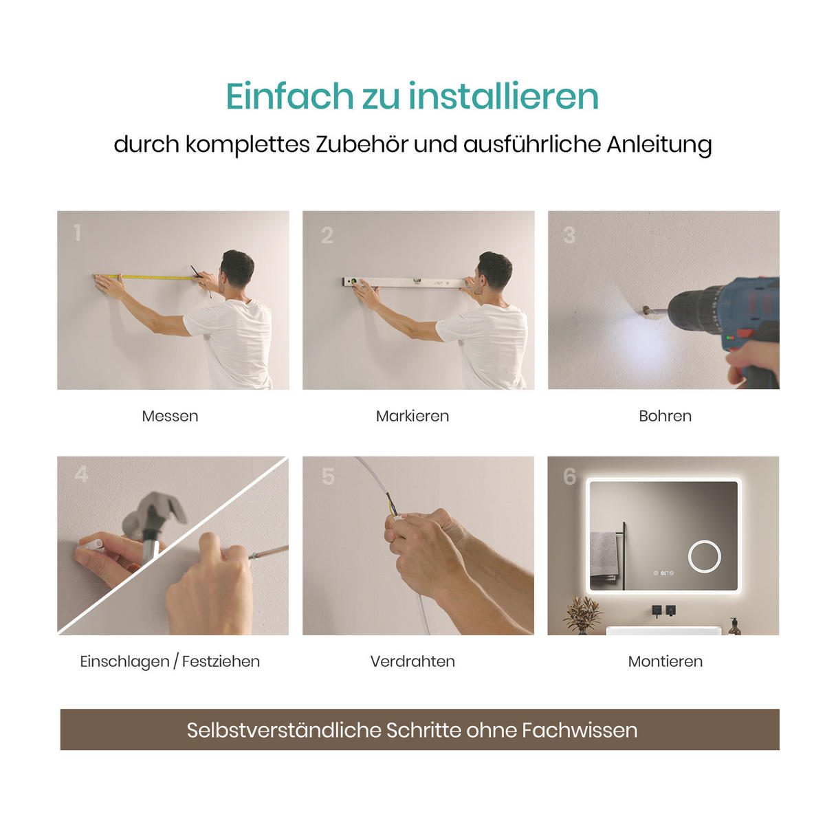 BADSPIEGEL mit 3-Tasten-Bluetooth Beleuchtung mit Integriertem Schminkspiegel 80/60 cm - Weiß, Glas (60/3.5/80cm) - EMKE