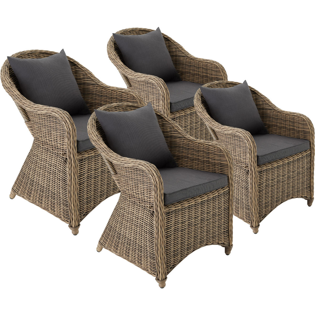 RATTANSESSEL 4er Set, 71 x 60 x 84 cm,natur - Naturfarben, Kunststoff (60/84/71cm) - tectake