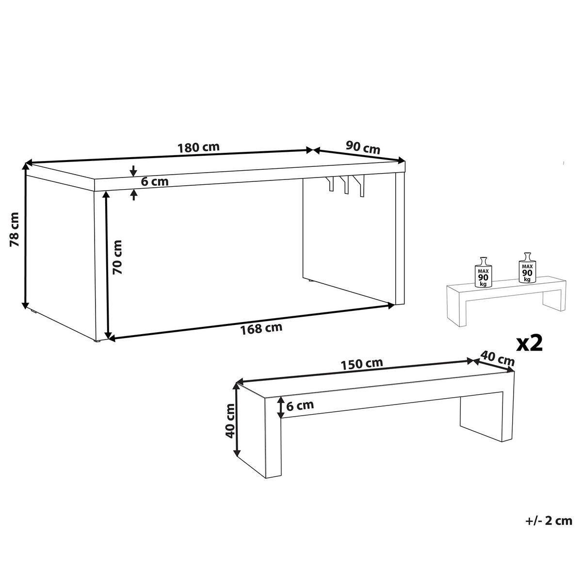 GARTENMÖBEL SET U-Form Beton grau Tisch mit 2 Bänken Taranto - Grau, Stein - Beliani
