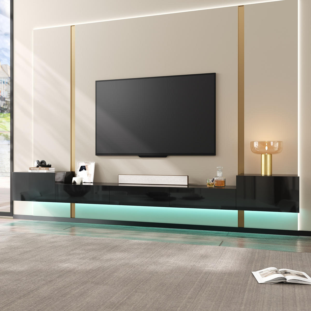 TV-SCHRANK 245/30/26 cm Schwarz mit LED-Beleuchtung und Hochglanz-Türen - Schwarz, Holzwerkstoff (245/26/30cm) - Oxeza