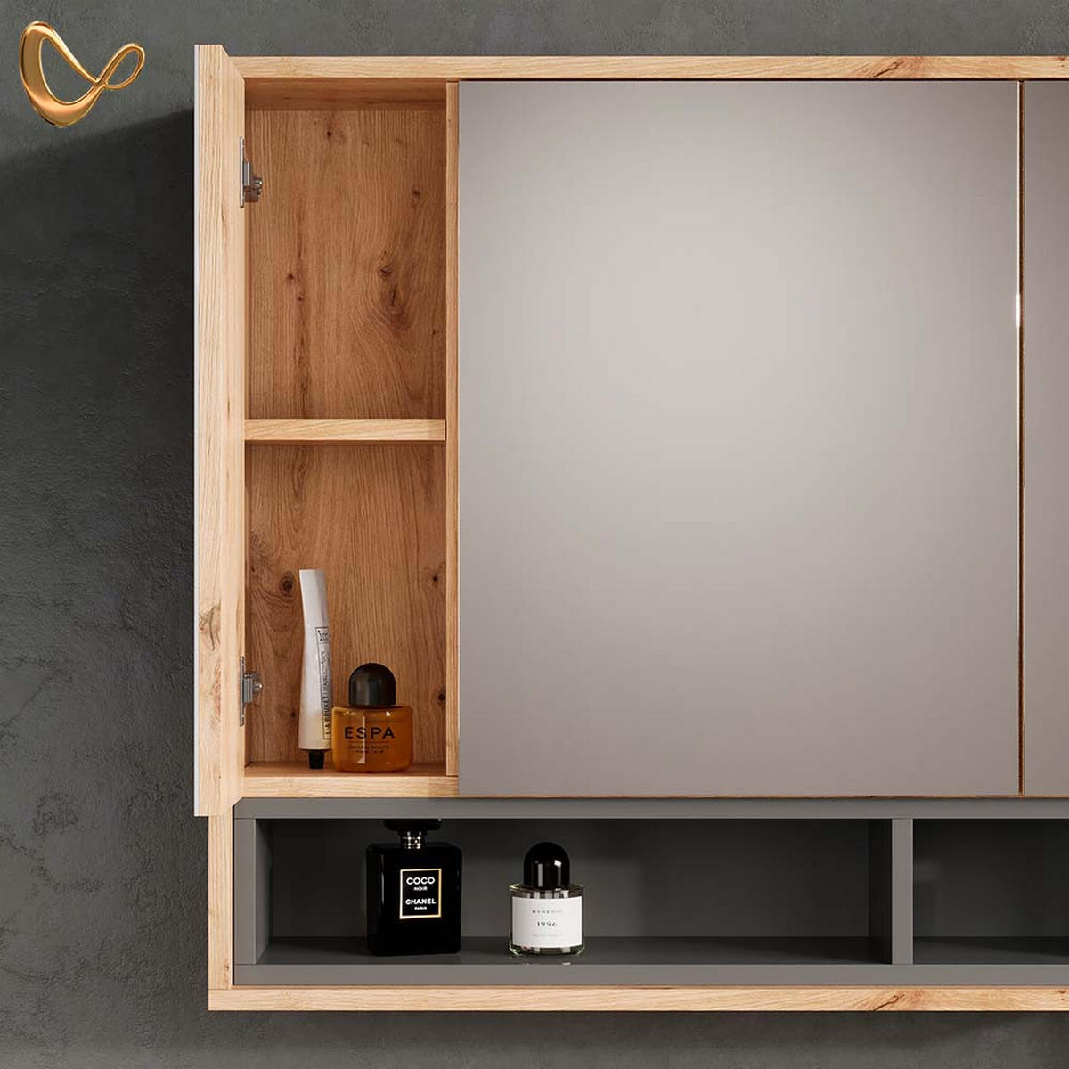 BADSPIEGELSCHRANK Temo Artisan Eiche/Anthrazit 80 x 72 cm - Anthrazit/Eiche Artisan, Holzwerkstoff (80/72/20cm) - Livinity®