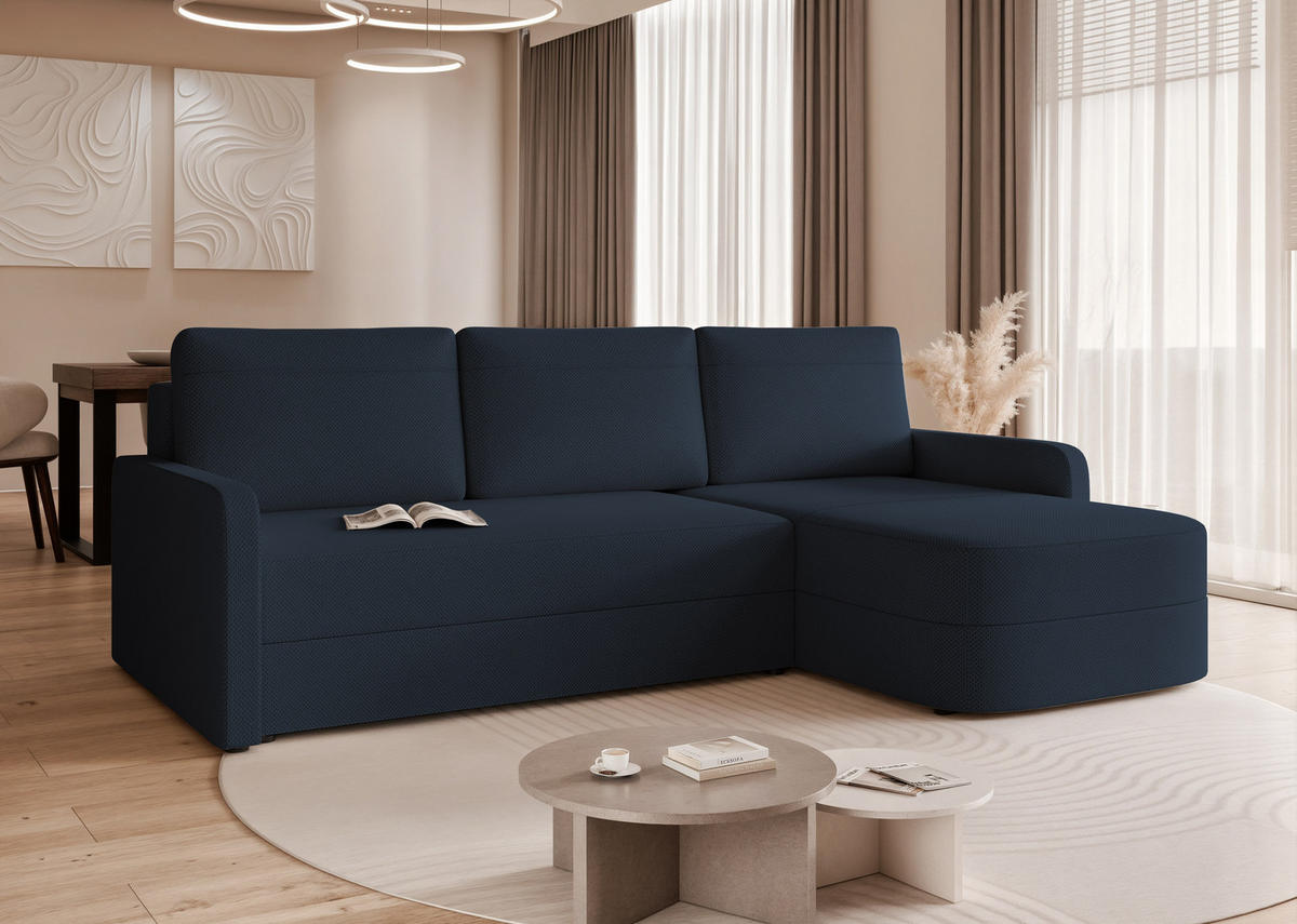 ECKSOFA CERIS mit Schlaffunktion und Bettkasten Marineblau - Dunkelblau, Holzwerkstoff/Kunststoff (250/90cm) - Idohome
