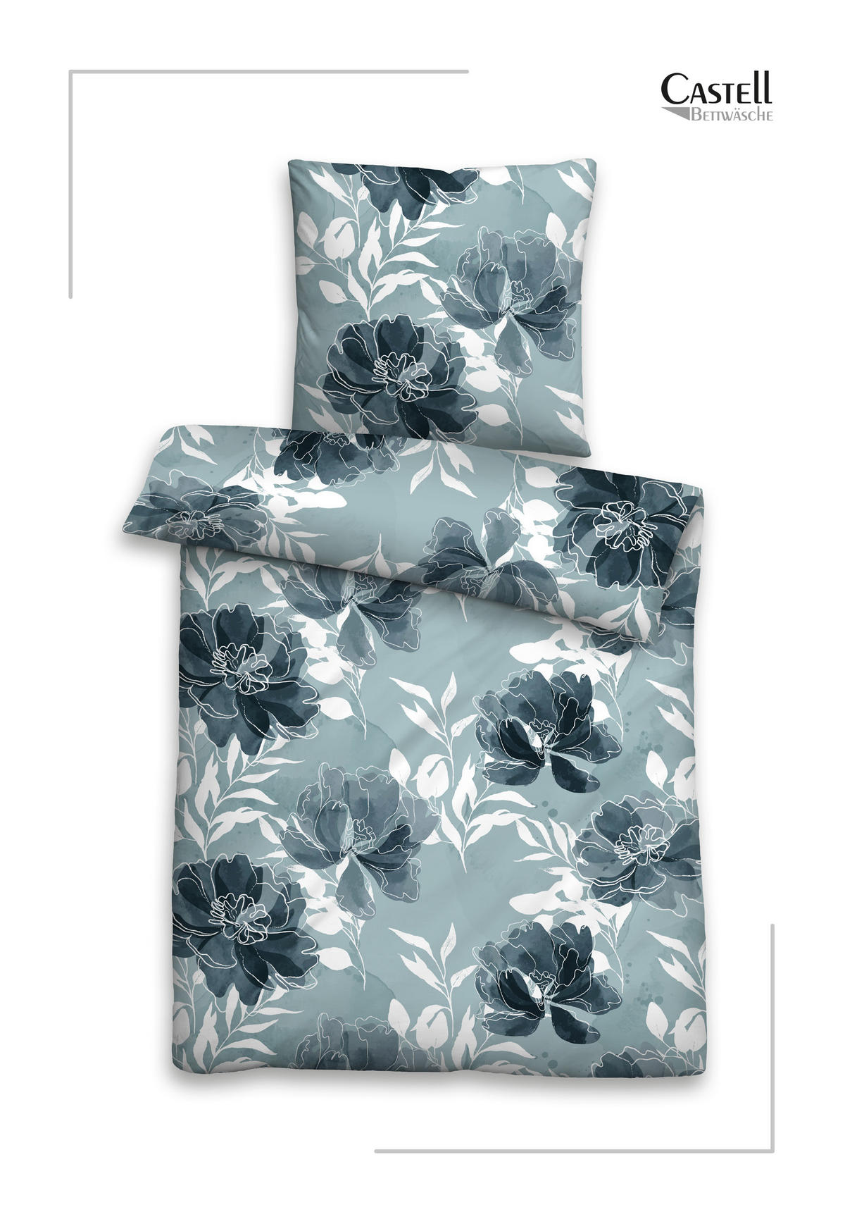 BETTWÄSCHE-GARNITUR Biber Floral petrol, 135x200 cm + 80x80 cm - Petrol, Textil (135/200cm) - Castell