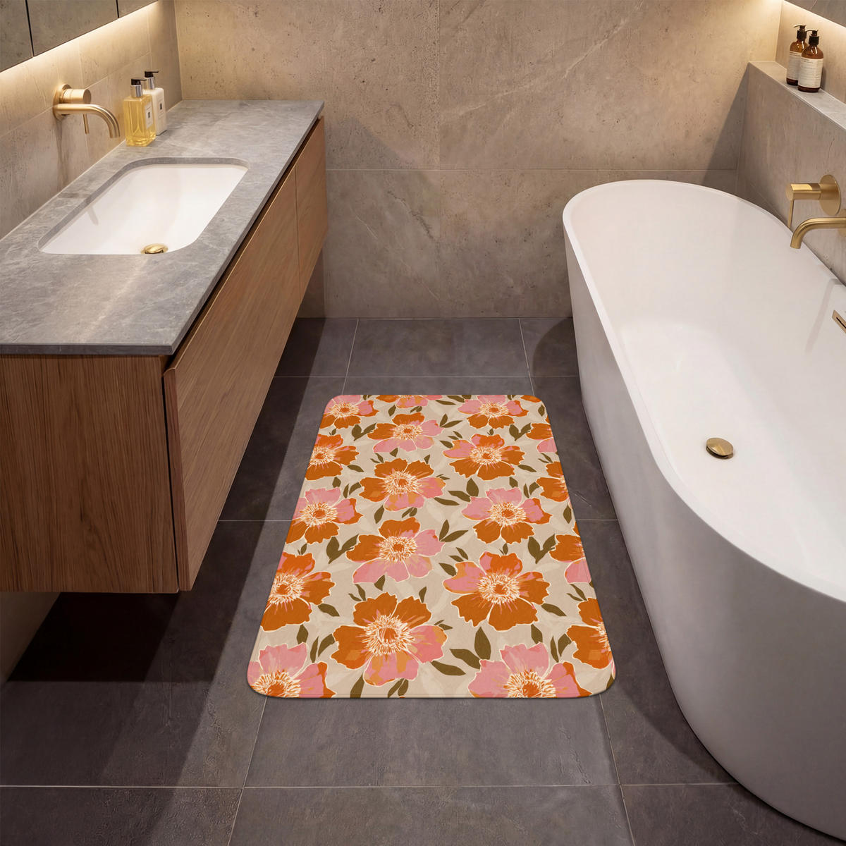 KÚPEĽŇOVÁ PREDLOŽKA Kvety - Motív - Retro 60x90 cm - viacfarebná, textil/plast (60/90cm) - OnlyWow