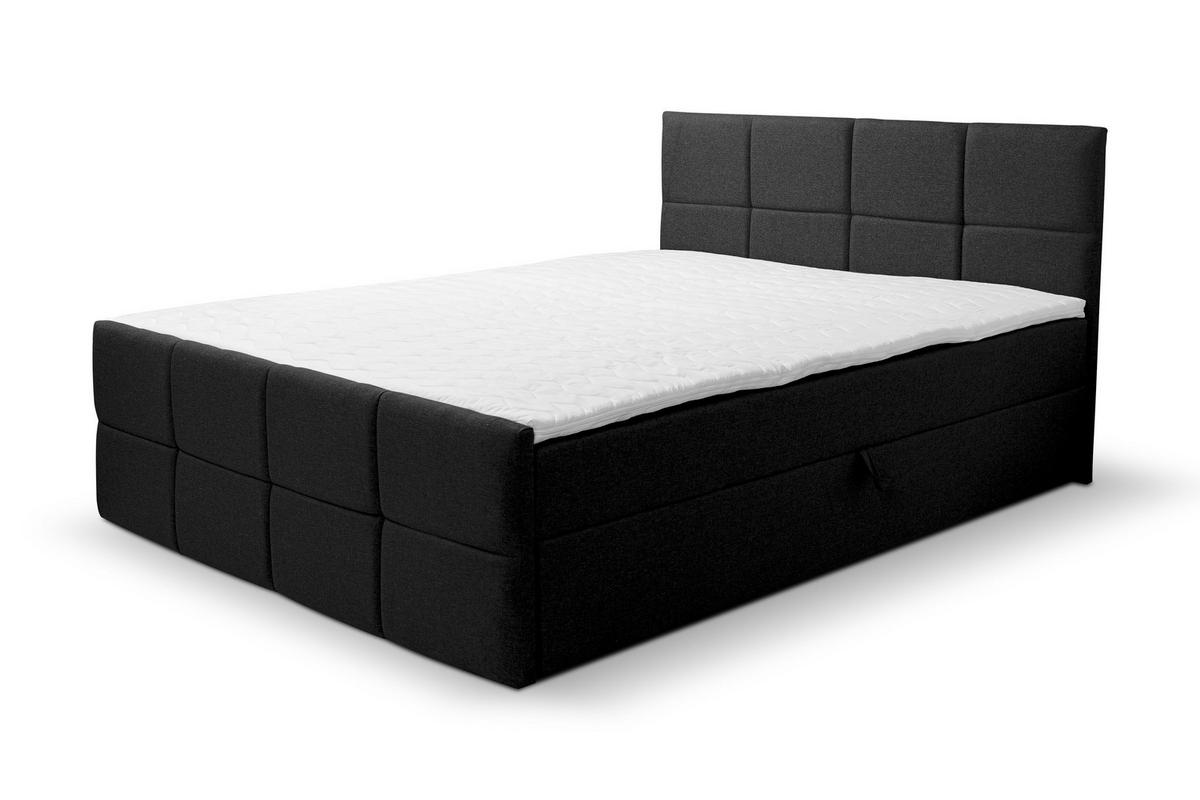 BOXBETT DORIS mit 2 Bettkästen, 180x200, Farbe: Schwarz, Velourstoff, mit Bonell-Matratze inkl. Topper - Schwarz, Holz/Kunststoff (180/200cm) - VENASI MÖBEL