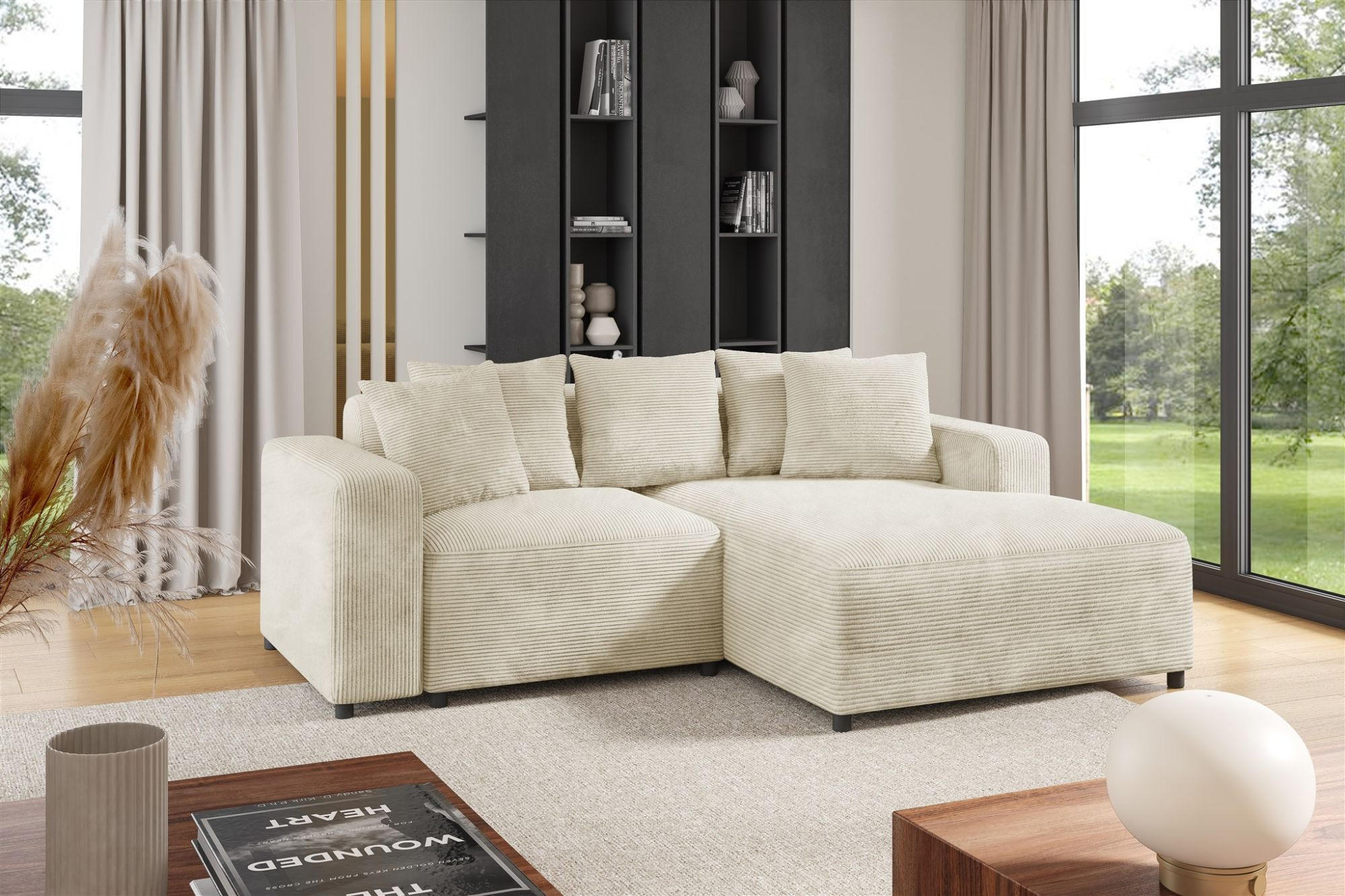 ECKSOFA Megan Xs In Stoff Poso - Creme, Holzwerkstoff/Textil (240/165cm) - Fun Möbel