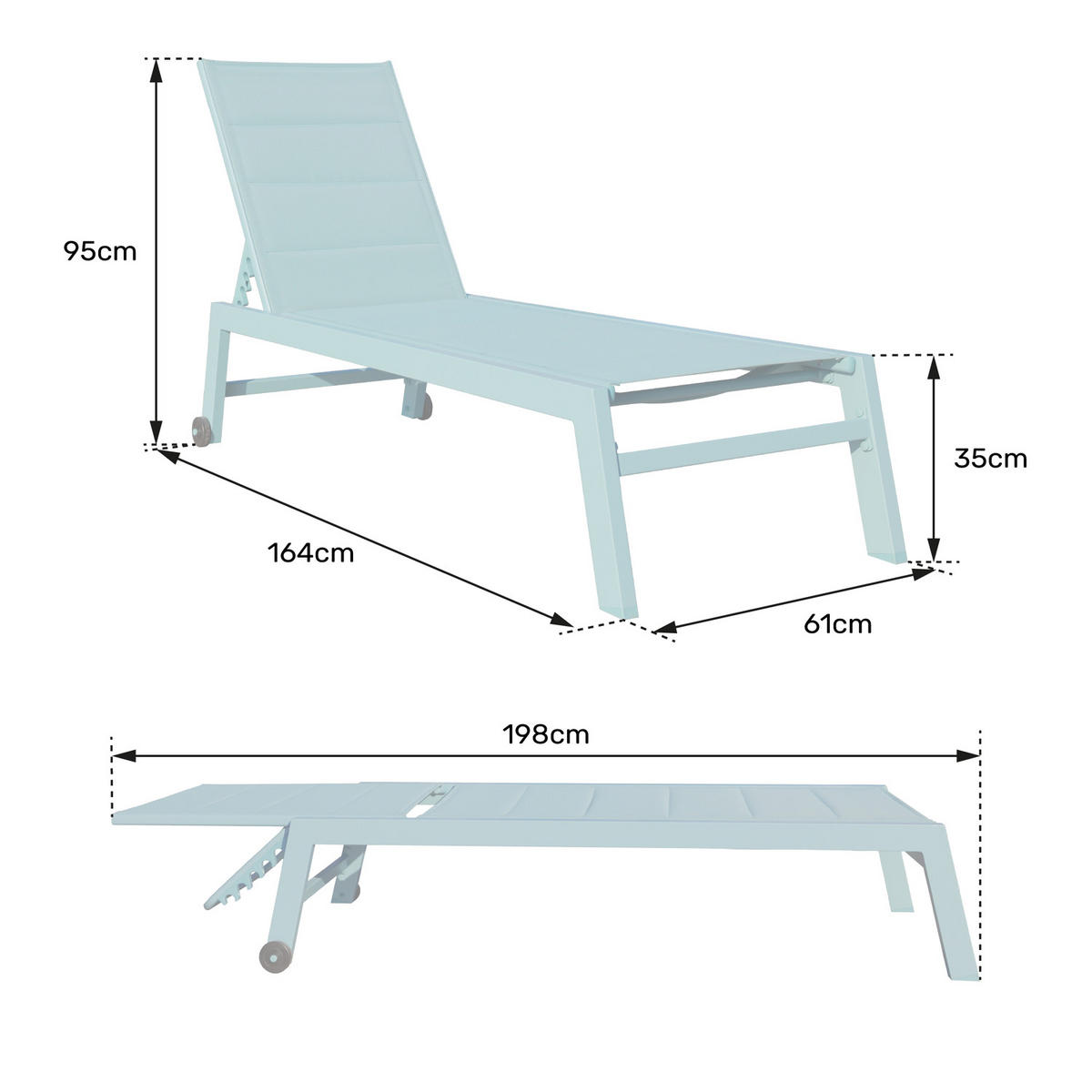 SONNENLIEGEN Barbados Hellblau und Hellblau 2er-Set - Blau, Kunststoff (61/95/198cm) - Happy Garden