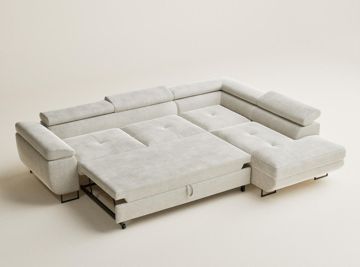 ECKSOFA Concord Beige grau Chenille-Stoff - Rechts Seite - Greige/Schwarz, Holz/Holzwerkstoff (277/203cm) - Maison de Reve