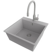 GRANITSPÜLE Riga, 2-er set Grau 48/50 cm 1 Becken + Küchenarmatur 38/14 cm + Ablauf-Set ab 50er Unterschrank - Grau, Kunststoff (48/20/50cm) - Primagran