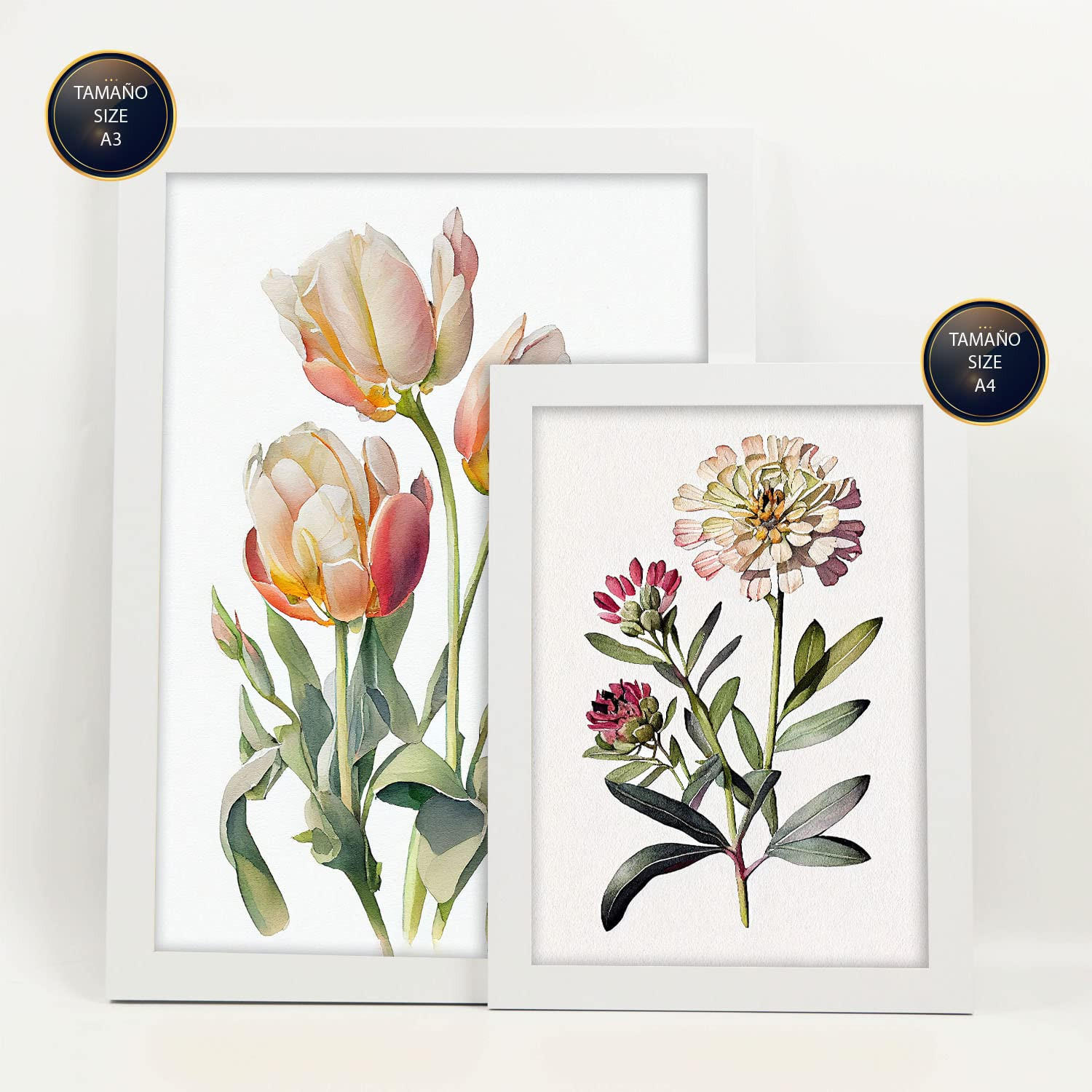 POSTER Set Mit 6 Pastellblumen Vollfarbige Natur Und Botanikdrucke Mit Blumenmotiven Auf Reinweißen Hintergründen A3 & A4 Weißer Rahmen - Weiß, Papier (29/3cm) - Nacnic