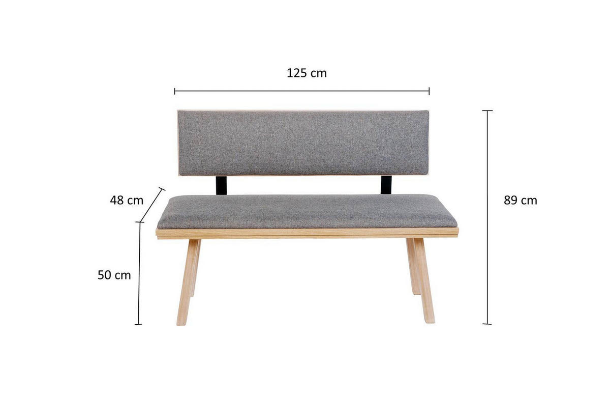 SITZBANK Die Zeitlose - Eichefarben/Grau, Holz/Textil (48/89/125cm) - Kundler Home