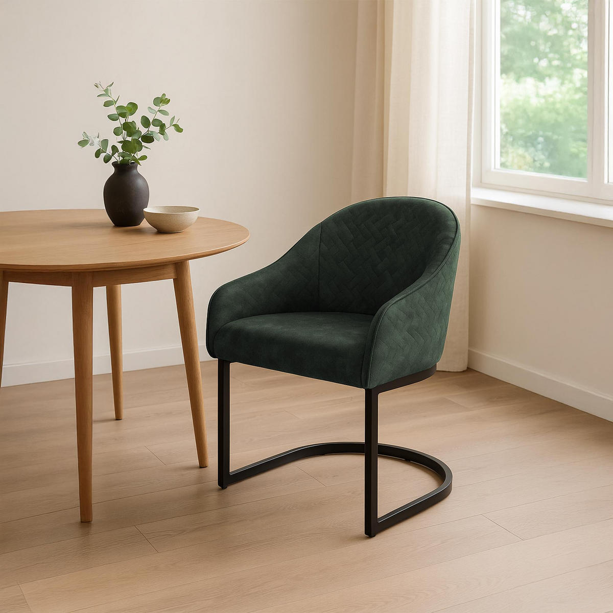 ESSZIMMERSTUHL Samt Dunkelgrün - Dunkelgrün/Schwarz, Textil/Metall (60/87/59cm) - CLP