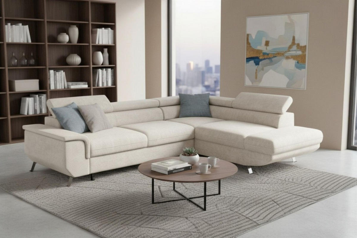 ECKSOFA Plato Mit Schlaffunktion - Creme, Holzwerkstoff/Textil (202/268cm) - Fun Möbel
